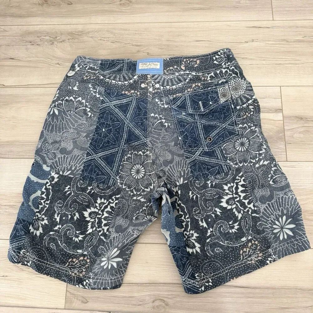J.Crew Shorts Mens 30 Blue White Hawaiian Floral Patchwork Board Swim Trunks
